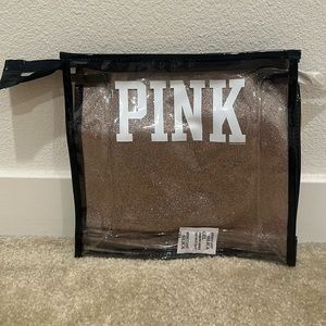 NEW! VICTORIA'S SECRET PINK CLEAR COSMETIC GLITTER BAG